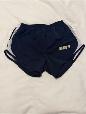 Navy Athletic Running Shorts with White Side Panels - NAVY Logo